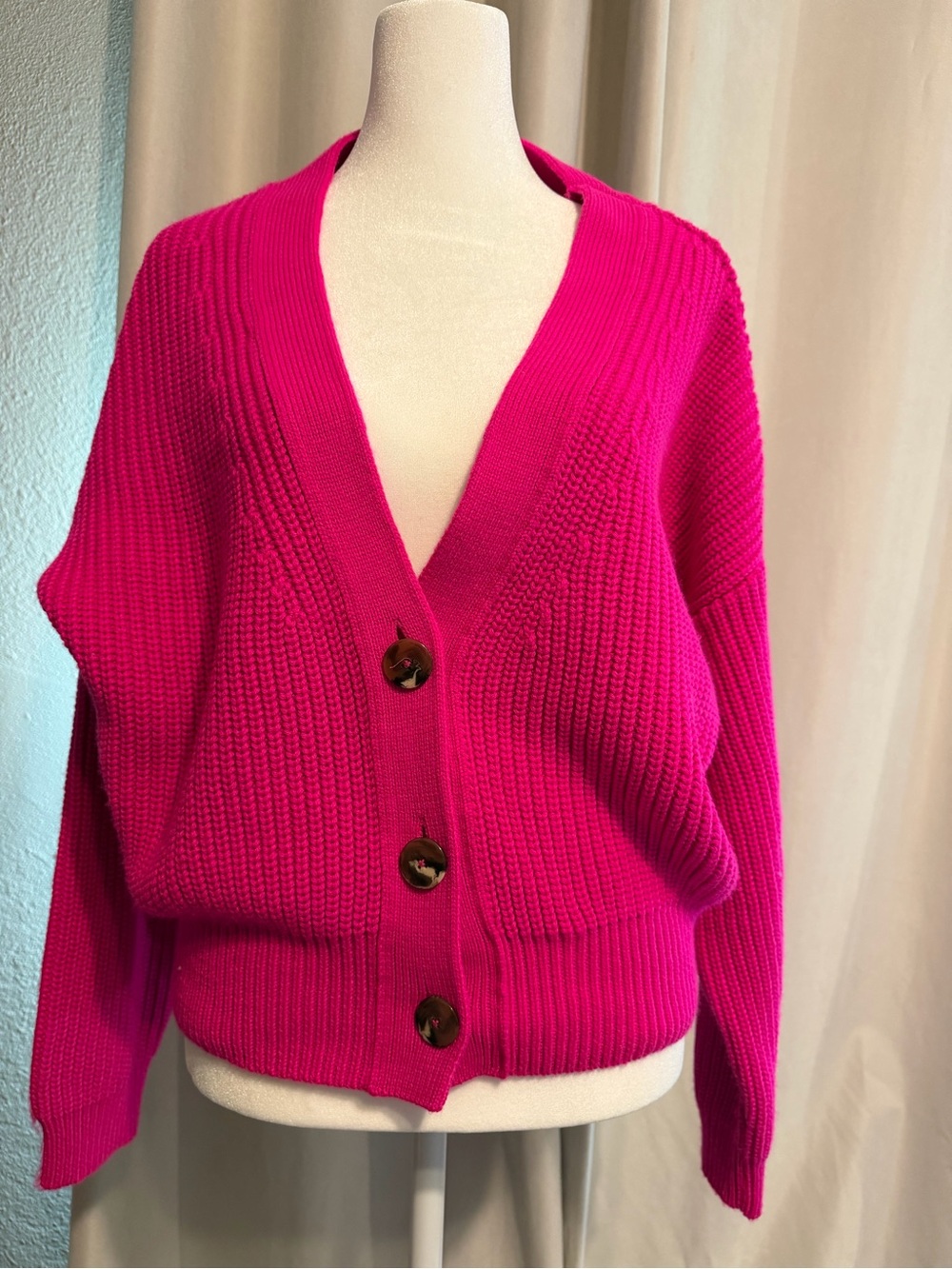 Anthropologie Bright Hot Pink Button-Front Cardigan